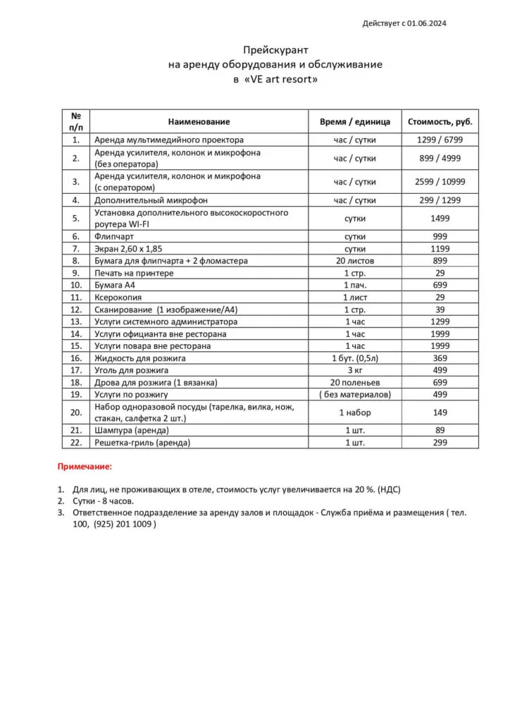 Аренда мультимедийного проектора и аудиотехники в VE Art Resort, Подмосковье, комфортные условия, современное оборудование, отличный сервис.